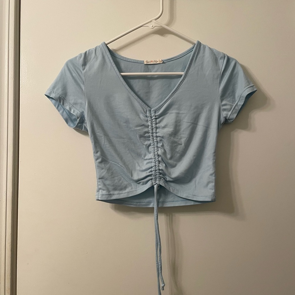 Light Blue Vneck Tie Top